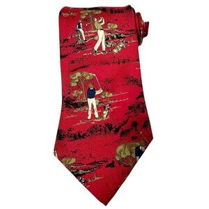 VTG Hatfield House Red SIlk Golfer Golf Course Country Club Father's Day USA Tie